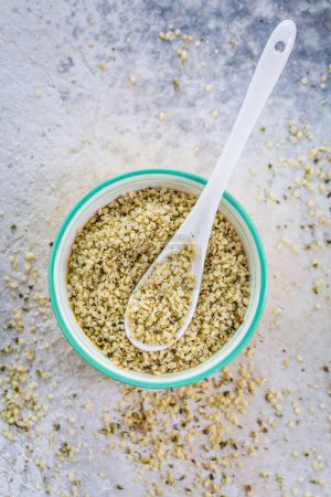 Photo for Shelled hemp seeds as superfoods , supplement for eat with fiber and omega 3 - Royalty Free Image