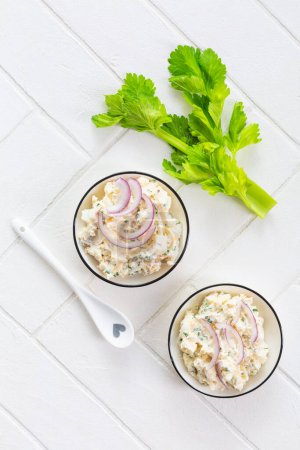 Fish and egg spread, paste or salad with red onions