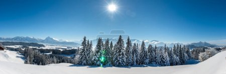 Téléchargez les photos : Paysage panoramique avec des montagnes dans la neige à la journée froide d'hiver - en image libre de droit