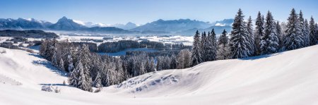 Foto de Paisaje panorámico con montañas en la nieve en el frío día de invierno - Imagen libre de derechos