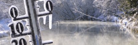 Photo for Thermometer shows cold temperature at winter day - Royalty Free Image