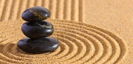 Photo for Japanese zen garden with stone in textured sand - Royalty Free Image