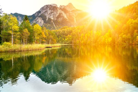 Téléchargez les photos : Panoramic landscape with lake and forest at autumn - en image libre de droit