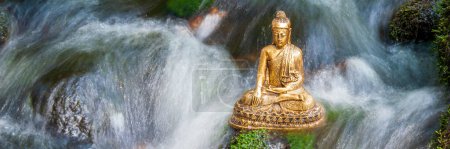 Photo for Buddha sculpture sitting in flowing water - Royalty Free Image