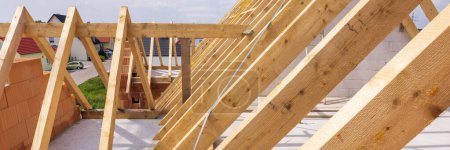 Photo for Roof truss in construction of a newly built house - Royalty Free Image