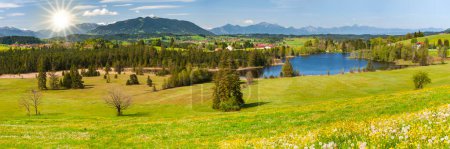 Photo for Panoramic view to rural landscape with mountain range and meadow at springtime - Royalty Free Image