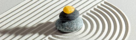 Photo for Japanese ZEN garden with stone in textured sand - Royalty Free Image