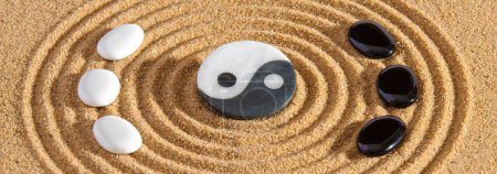 Photo for Japanese zen garden with stone in textured sand - Royalty Free Image
