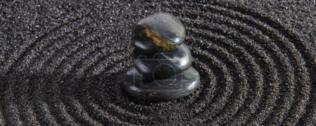 Photo for Japanese Zen garden with stone in textured sand - Royalty Free Image