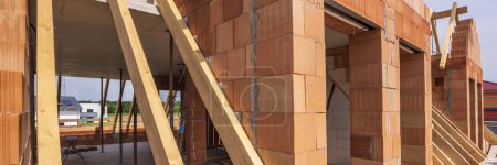 Photo for Roof truss in construction of a new built house - Royalty Free Image