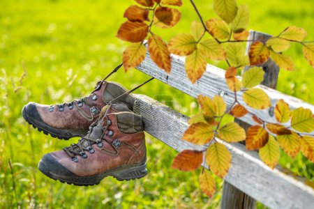 Photo for Hiking boots on tour at autumn - Royalty Free Image