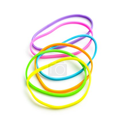 Colorful rubber bands isolated on the white background.