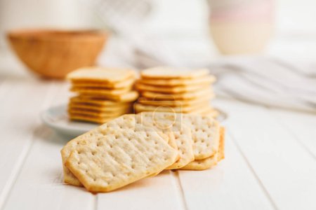 Salted Crackers on a White Table