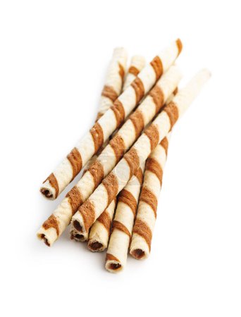 Delicious Striped Wafer Rolls Isolated on a White Background