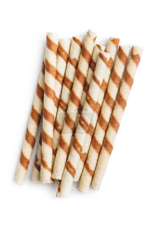 Delicious Striped Wafer Rolls Isolated on a White Background