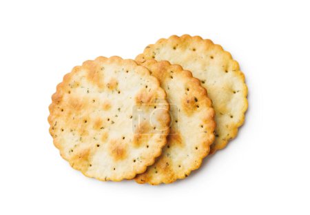 Salted crackers isolated on a white background.
