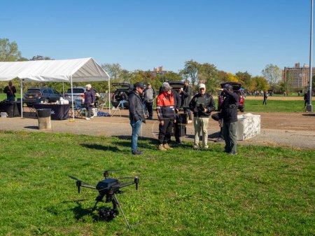 Photo for Brooklyn, NY, USA - October 29, 2022: Sony presented a new professional Drone Airpeak S 1 -  world smallest drone that can carry a full frame Alpha series mirrorless camera at Calvert Vaux Park. - Royalty Free Image