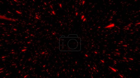 Flug durch ein Feld roter Teilchen, abstrakter Hintergrund