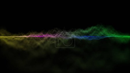 Waves of colored particles look like smoke, clouds or fog, abstract background