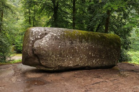 La Roche Tremblante or Trembling Rock - balanced boulder, weighing 137 tons in the Huelgoat forest in Brittany, France