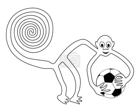 Téléchargez les illustrations : Singe avec le ballon de football dans les mains - paraphrase du célèbre géoglyphe du Singe de Nazca, lignes Nazca, Pérou - en licence libre de droit
