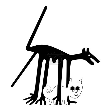 Téléchargez les illustrations : Le chien et le chat - une paraphrase des célèbres géoglyphes de Nazca, The Nazca Lines, Nazca Desert, Pérou - en licence libre de droit