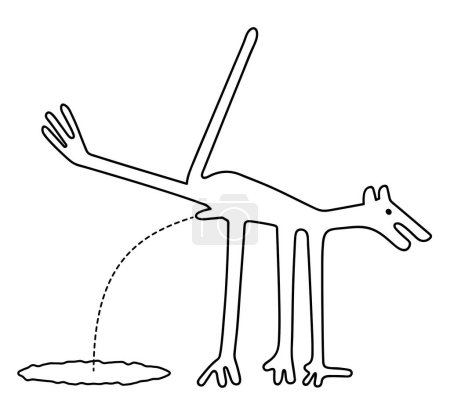 Téléchargez les illustrations : Chien pipi - marquage territorial - paraphrase du célèbre géoglyphe de Nazca, Les Lignes de Nazca, désert de Nazca, Pérou - en licence libre de droit