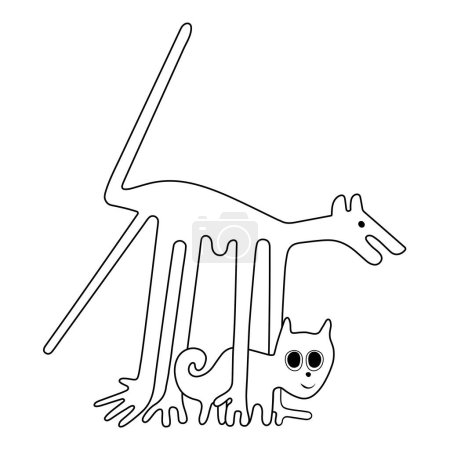 Ilustración de El perro y el gato - una paráfrasis de los famosos geoglifos de Nazca, Líneas de Nazca, Desierto de Nazca, Perú - Imagen libre de derechos