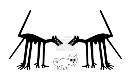 Ilustración de Los perros y el gato - una paráfrasis de los famosos geoglifos de Nazca, Líneas de Nazca, Desierto de Nazca, Perú - Imagen libre de derechos