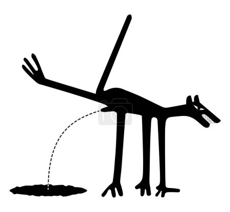 Illustration for Peeing dog - territorial marking - paraphrase of the famous geoglyph from Nazca, The Nazca Lines, Nazca desert, Peru - Royalty Free Image