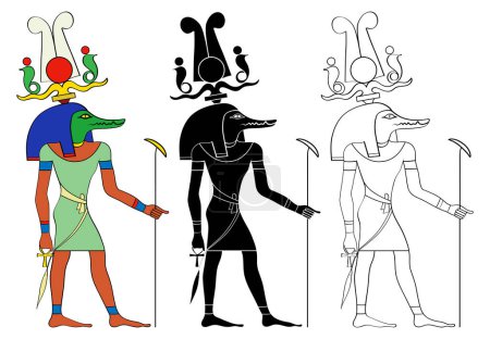 Ilustración de Sobek - cocodrilo Dios de la fuerza y el poder en el Antiguo Egipto, algunos mitos involucran a Sobek como el creador del mundo - Imagen libre de derechos