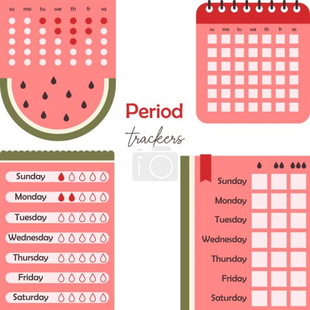 Illustration for Period trackers. Digital stickers for bullet journaling or planning. Ready to use digital stickers for planner. Woman's health tracker. Vector art. - Royalty Free Image