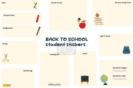 Illustration for Ready to use student digital stickers. Cute stickers for bullet journaling or planning for students. Back to school student stickers. Vector art. - Royalty Free Image