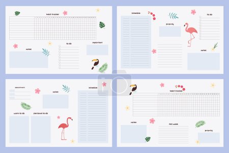 Illustration for Ready to use digital planner templates. Cute planner inserts for bullet journaling or planning. Vector art. - Royalty Free Image