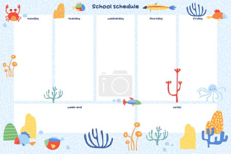 Illustration for School schedule for children. Digital schedule for kids. Student digital planner. Weekly planner. Vector art. - Royalty Free Image