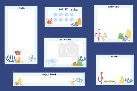 Illustration for Digital stickers for children. Digital planning for kids. Cute cartoon sea or ocean life illustration with fish. Vector art. - Royalty Free Image