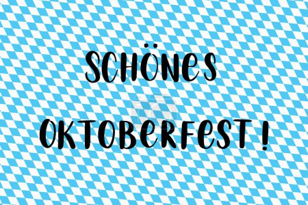 Ilustración de "Schoenes Oktoberfest!" letras vectoriales dibujadas a mano en alemán, en inglés significa "Saludo desde Munich Oktoberfest". Letras de mano alemanas aisladas en bandera bávara, perfectas para el diseño de tarjetas de felicitación. Vector arte caligráfico moderno - Imagen libre de derechos