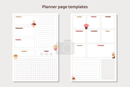 Illustration for Ready to use planner page templates. Minimal style. Digital planner templates. Planner page design. Vector art. - Royalty Free Image