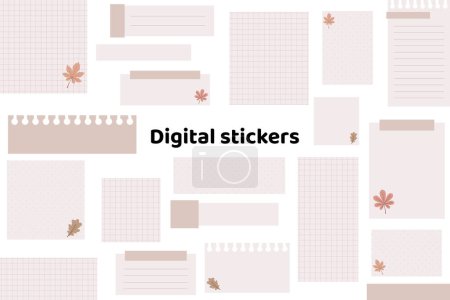 Digital stickers blank 5Blank fall digital stickers. Digital note papers and stickers for bullet journaling or planning. Digital planner stickers. Vector art.