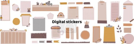 Illustration for Blank hand-drawn digital stickers. Digital note papers and stickers for bullet journaling or planning. Digital planner stickers. Vector art. - Royalty Free Image