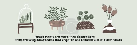 Illustration for Cartoon house plants illustration. Urban jungle concept. Cute indoor plants. Concept lettering. Growing house plants. Vector illustration. - Royalty Free Image
