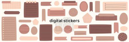 Illustration for Blank brown digital stickers. Digital note papers and stickers for bullet journaling or planning. Digital planner stickers. Vector art. - Royalty Free Image
