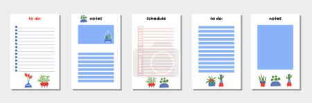 Illustration for To do lists for digital planning or journaling. Digital notes. Scheduling and planning concept. Cute hand-drawn house plants or indoor plants. Urban jungle. Vector illustration. - Royalty Free Image