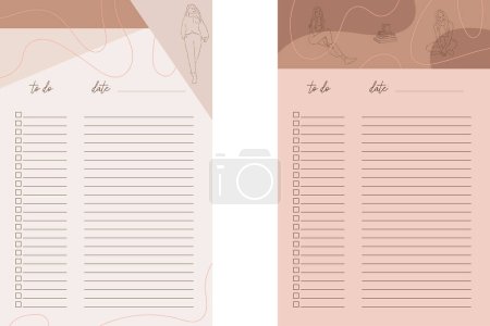 To do lists for digital planning or journaling. Trendy feminine digital notes. Scheduling and planning concept. Line art vector illustration.