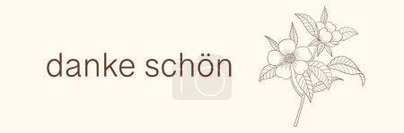 Illustration for German gratitude lettering "danke schon", in English means "thank you". German lettering with hand-drawn flower. Thank you note. Vector illustration - Royalty Free Image