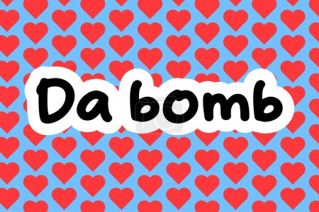 "Da bomb "phrase Y2K en lettres stylisées sur fond de coeur. Cela signifie que quelque chose est vraiment génial ou impressionnant. Design d'impression rétro Y2K. Illustration esthétique vectorielle des années 90, 2000