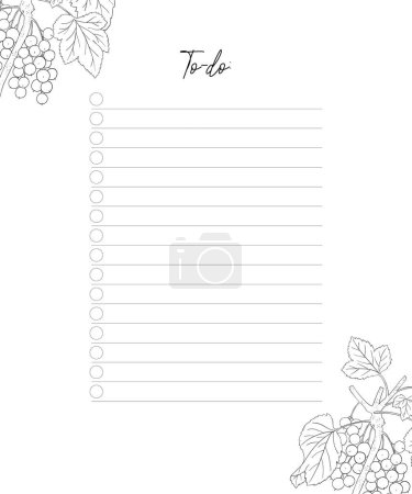 Illustration for Blank elegant to do list. Hand-drawn floral design. Vector line art. - Royalty Free Image