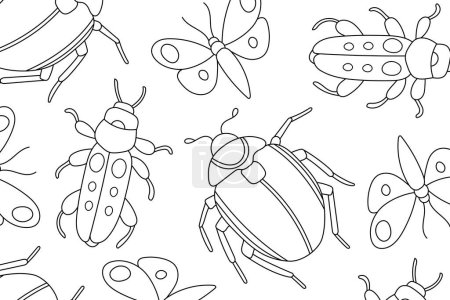 Illustration for Insects line art coloring page. Mindful coloring activity. Stress relief coloring page. Bug and beetle vector illustration - Royalty Free Image