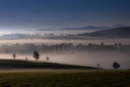 Hazy landscape of Podhale in Poland at night