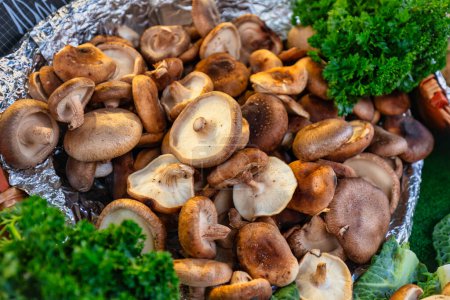 Photo for Mushrooms on display at a street market in Paris, France - Royalty Free Image